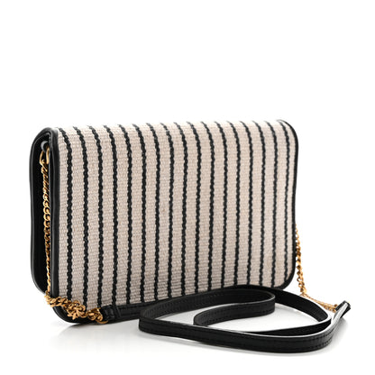 Saint Laurent Canvas Striped Phone Holder Crossbody Beige Black 3 of 10