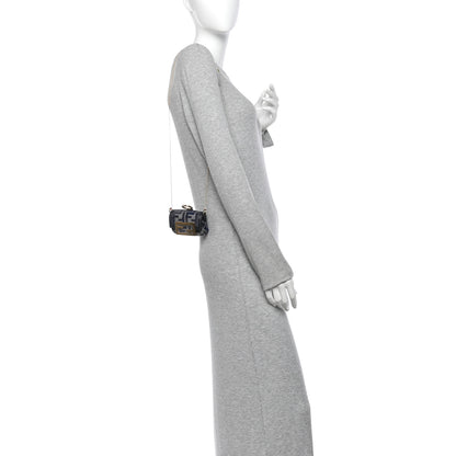 Fendi Fabric Vitello Jacquard FF Nano Maxi Buckle Baguette Charm Blue Grey 3 of 19