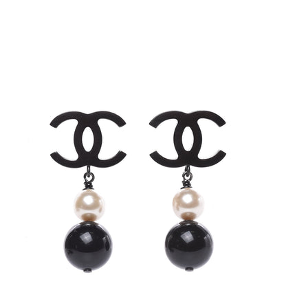 Chanel Ruthenium Pearl Bead CC Drop Earrings Black 1 of 5