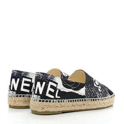 Chanel Printed Canvas Grosgrain 31 Rue Cambon Espadrilles 40 Black White 4 of 8