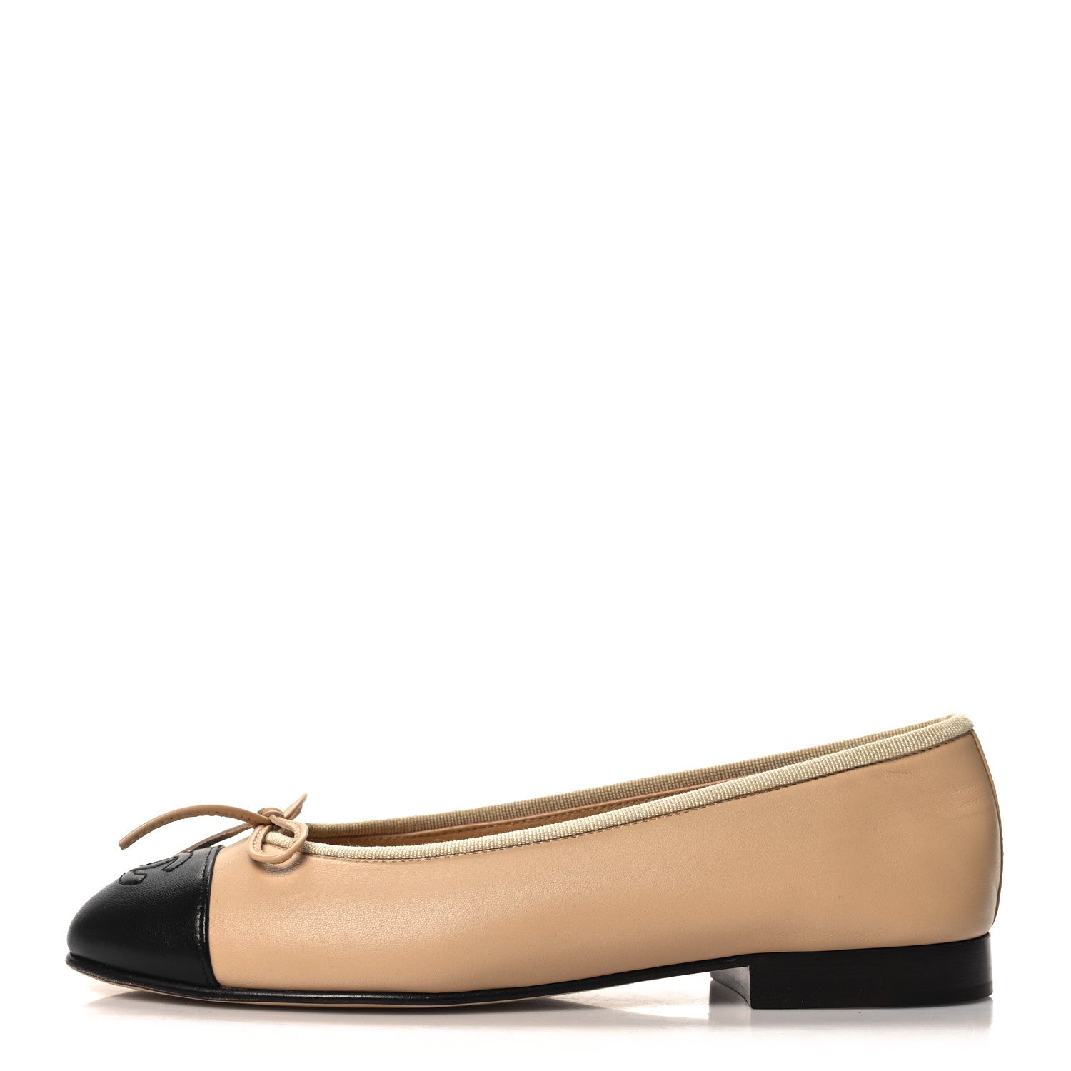 Chanel Lambskin Cap Toe CC Ballerina Flats 36 Beige Black 1 of 8
