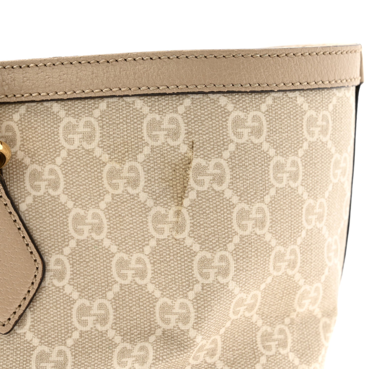 Gucci GG Supreme Monogram Textured Dollar Calfskin Web Medium Ophidia Shopping Tote Beige Mystic White Oatmeal 12 of 12