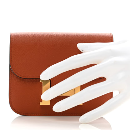 Hermes Evercolor Bi-Color Constance Slim Wallet Terre Battue Capucine 2 of 8