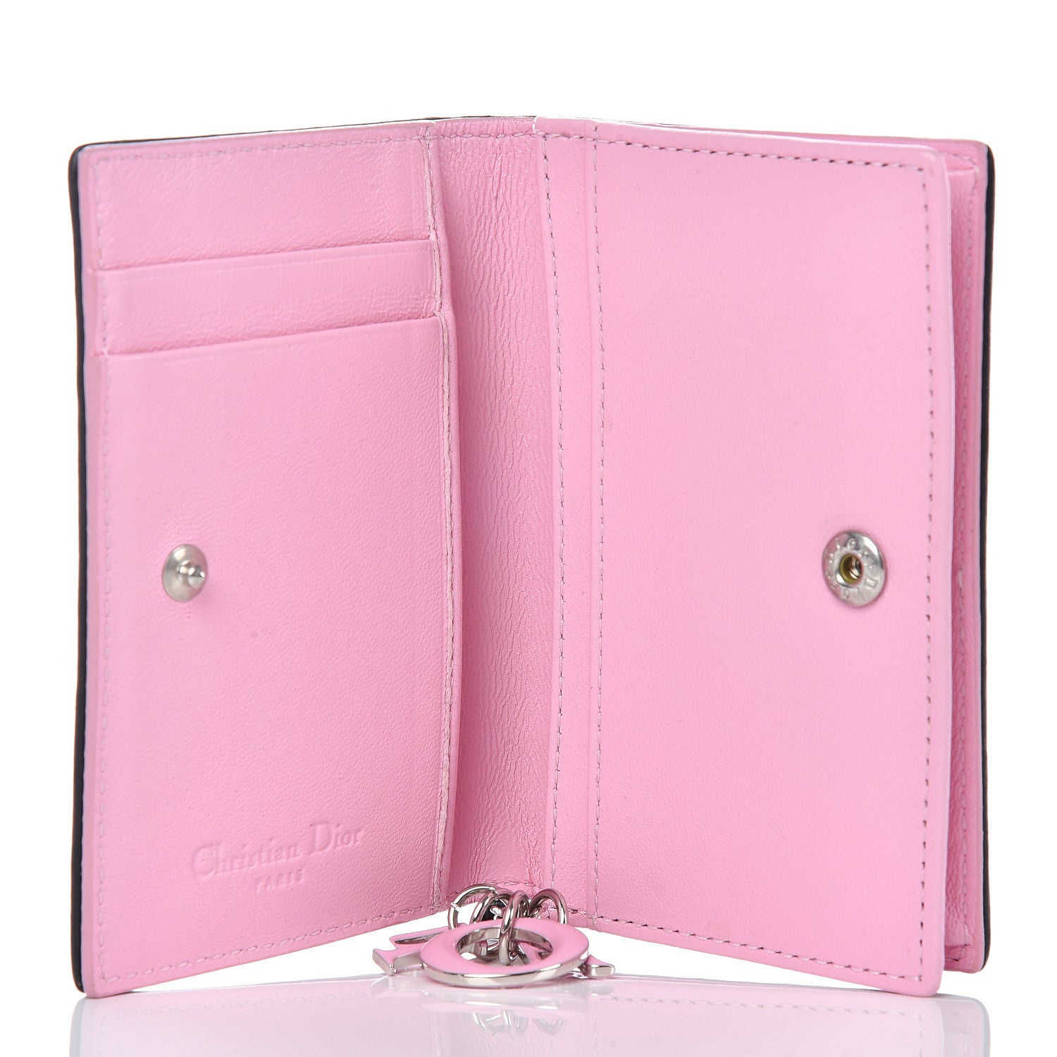 Christian Dior Lambskin Cannage Bi-Color Small Lady Dior Flap Card Holder Black Pink 5 of 10