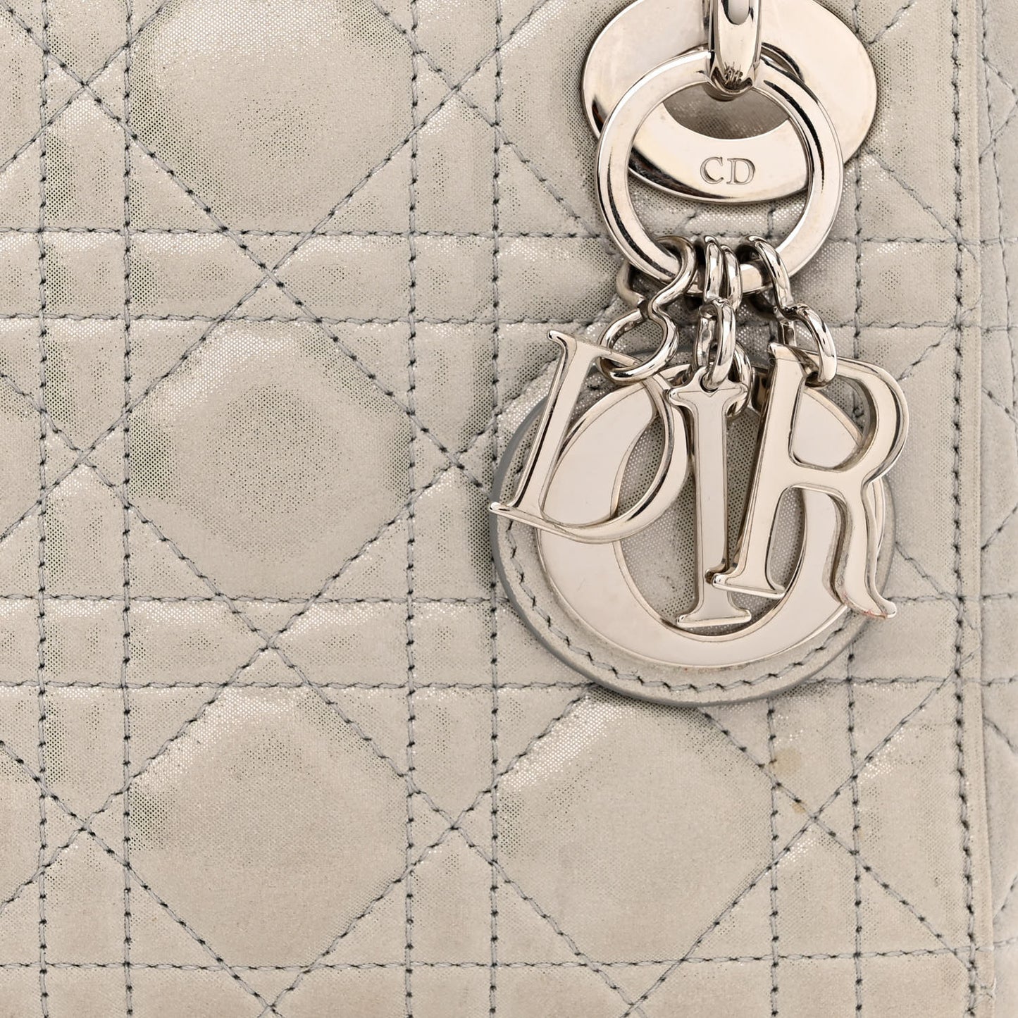 Metallic Lambskin Cannage Mini Lady Dior Silver
