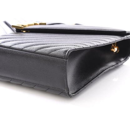 Saint Laurent Grain De Poudre Matelasse Chevron Large Monogram Satchel Black 6 of 9