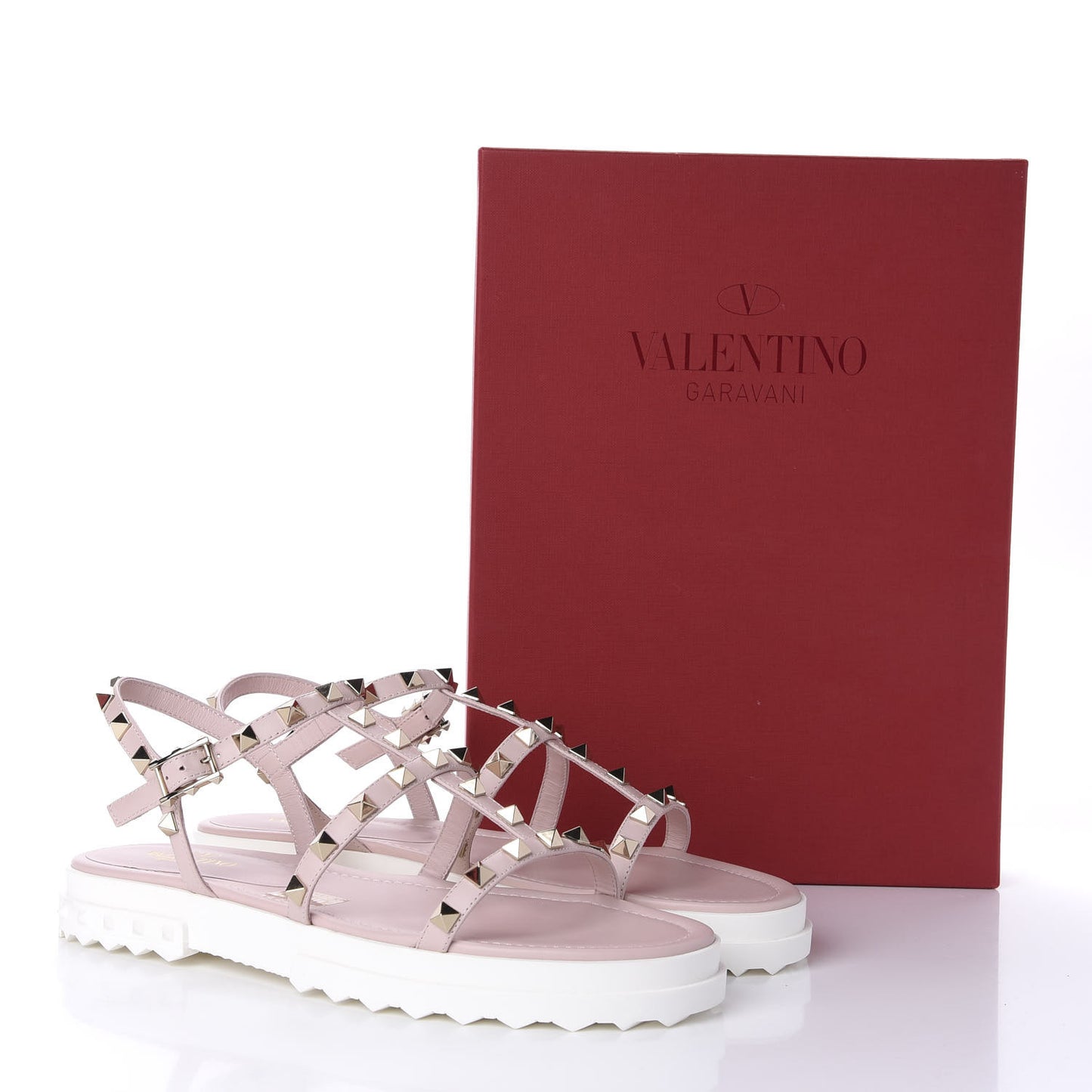 Calfskin Bedrock Rockstud Ankle Flat Sandals 39 Rose Quartz