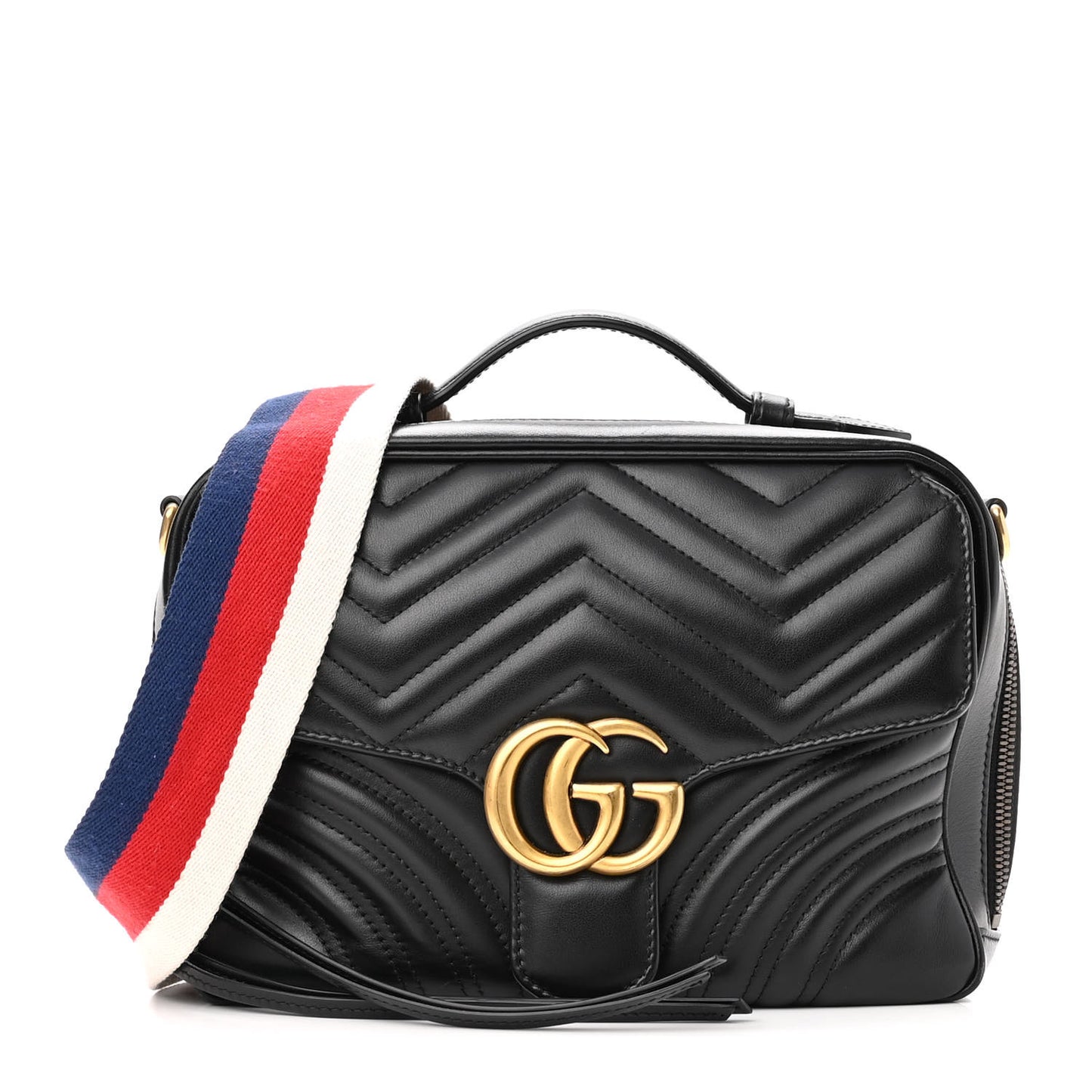 Calfskin Matelasse Sylvie Web Small GG Marmont Top Handle Shoulder Bag Black