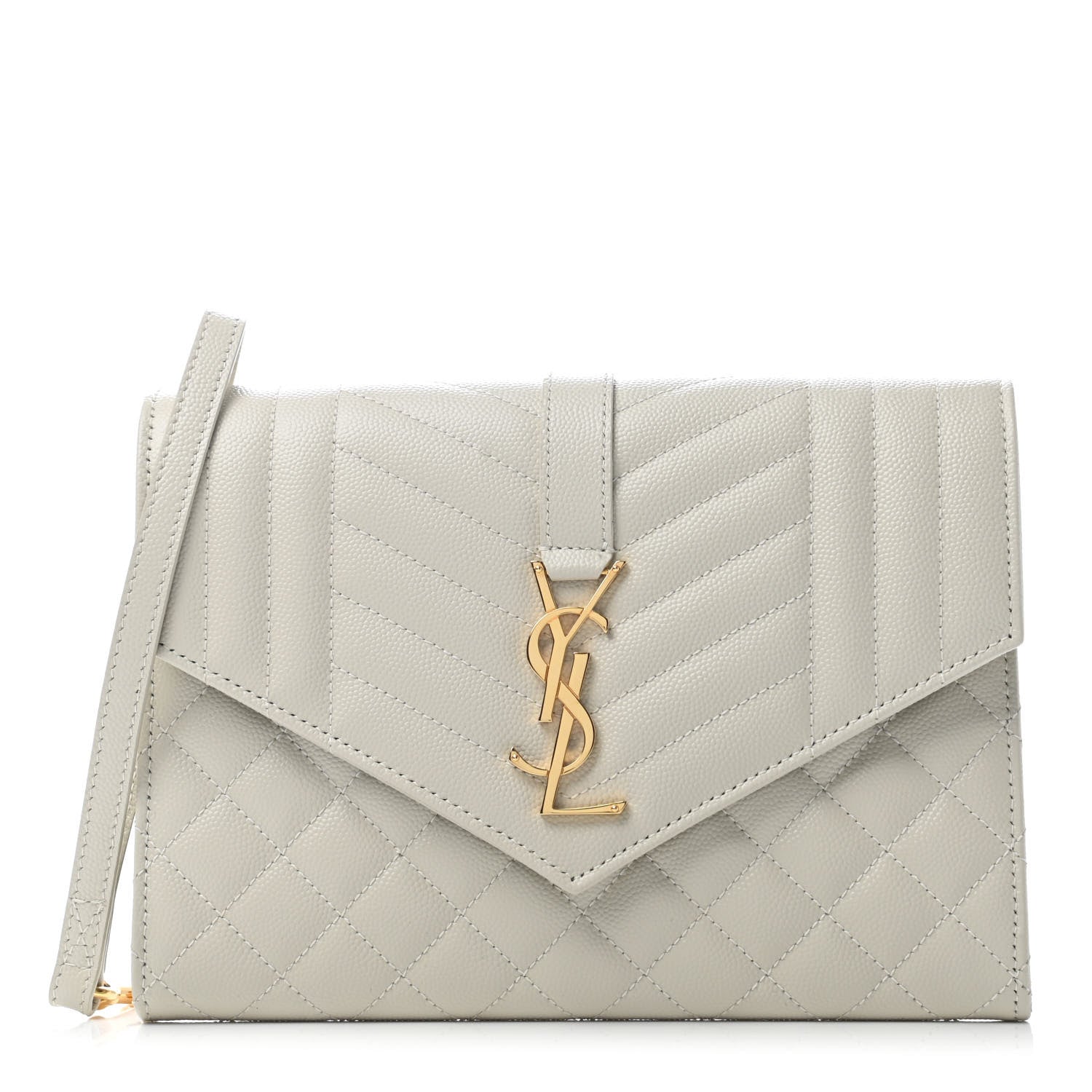Saint Laurent Grain De Poudre Textured Mixed Matelasse Triquilt Monogram Clutch Blanc Vintage 1 of 6