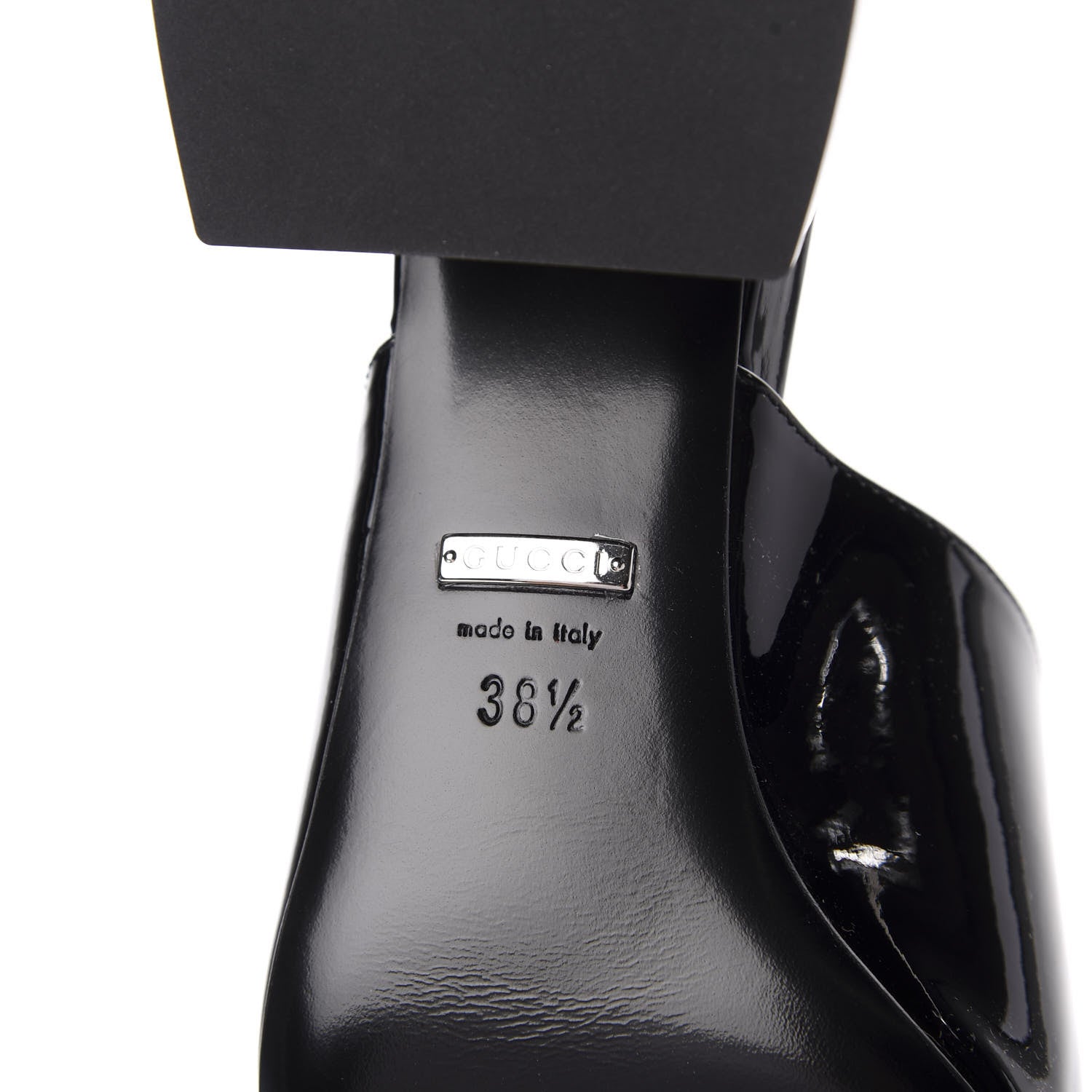 Gucci Patent Lexi Horsebit Mid-Heel Slide Sandals 38.5 Black 9 of 12