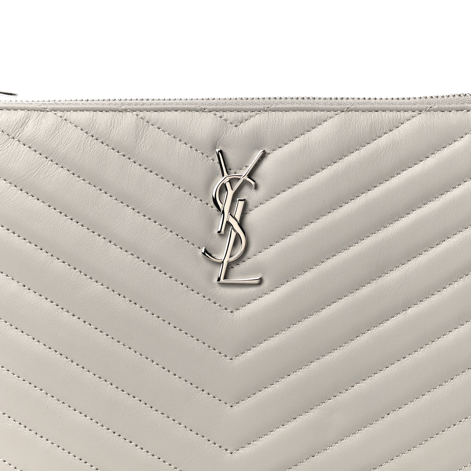 Saint Laurent Calfskin Matelasse Chevron Monogram A5 Wristlet Granite 8 of 11