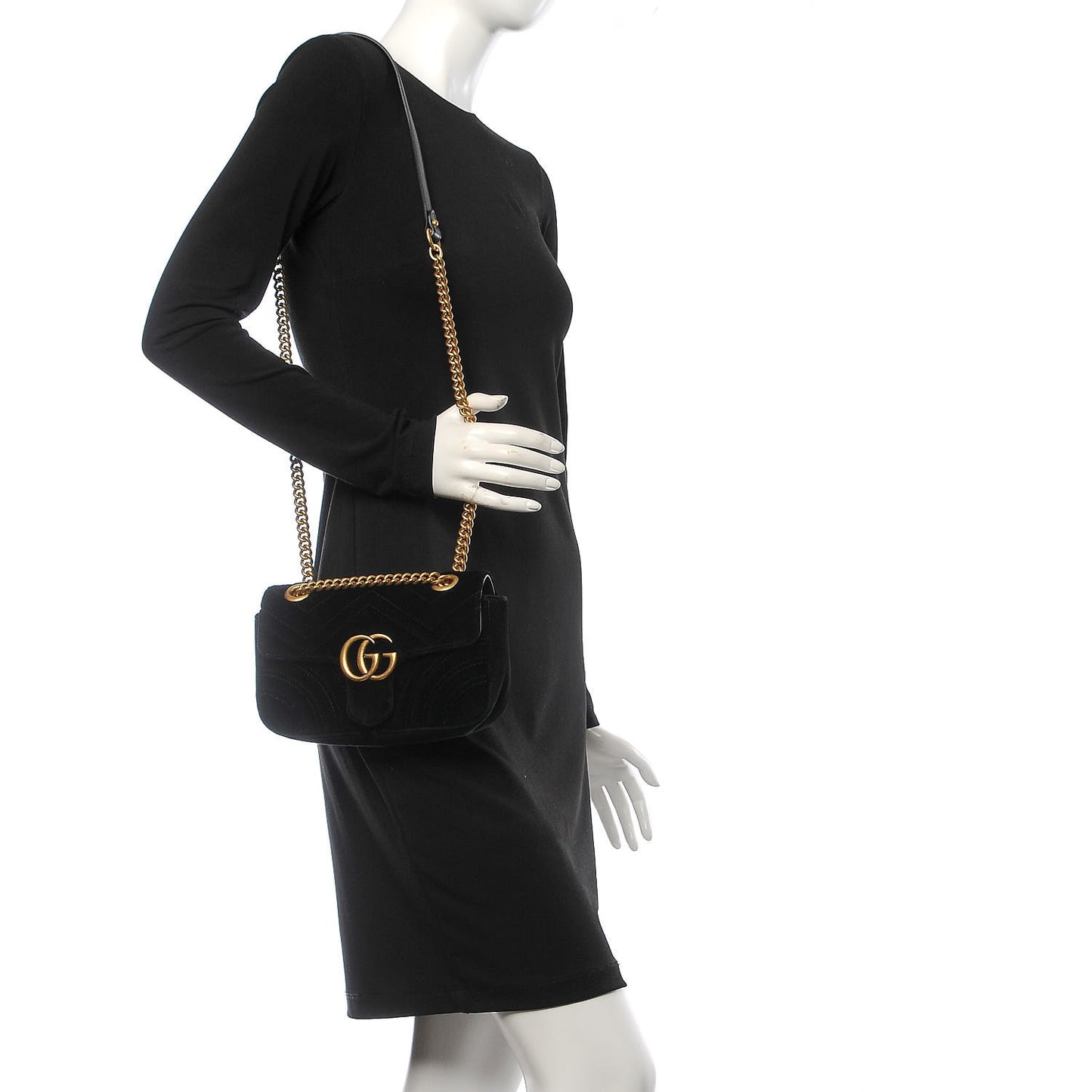 Velvet Matelasse Mini GG Marmont Shoulder Bag Black
