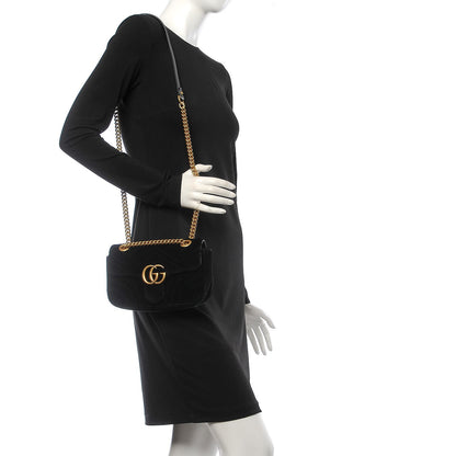 Gucci Velvet Matelasse Mini GG Marmont Shoulder Bag Black 2 of 8