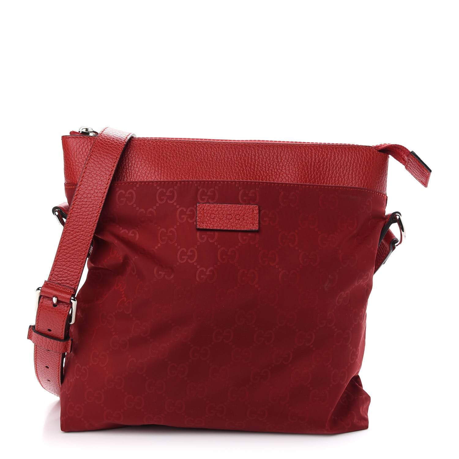 Gucci Nylon Monogram Dollar Calfskin Flat Messenger Bag Vibrant Red 1 of 11