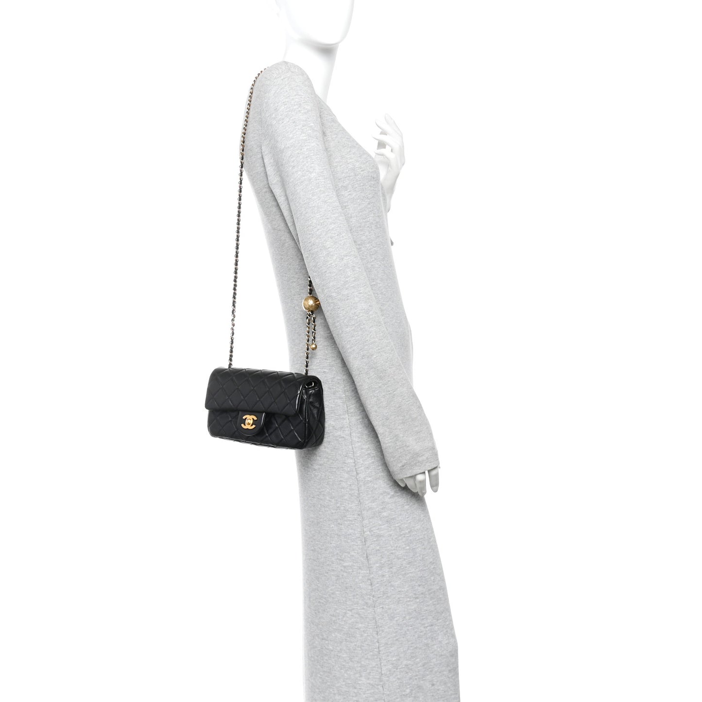 Lambskin Quilted Mini Rectangular Pearl Crush Flap Black