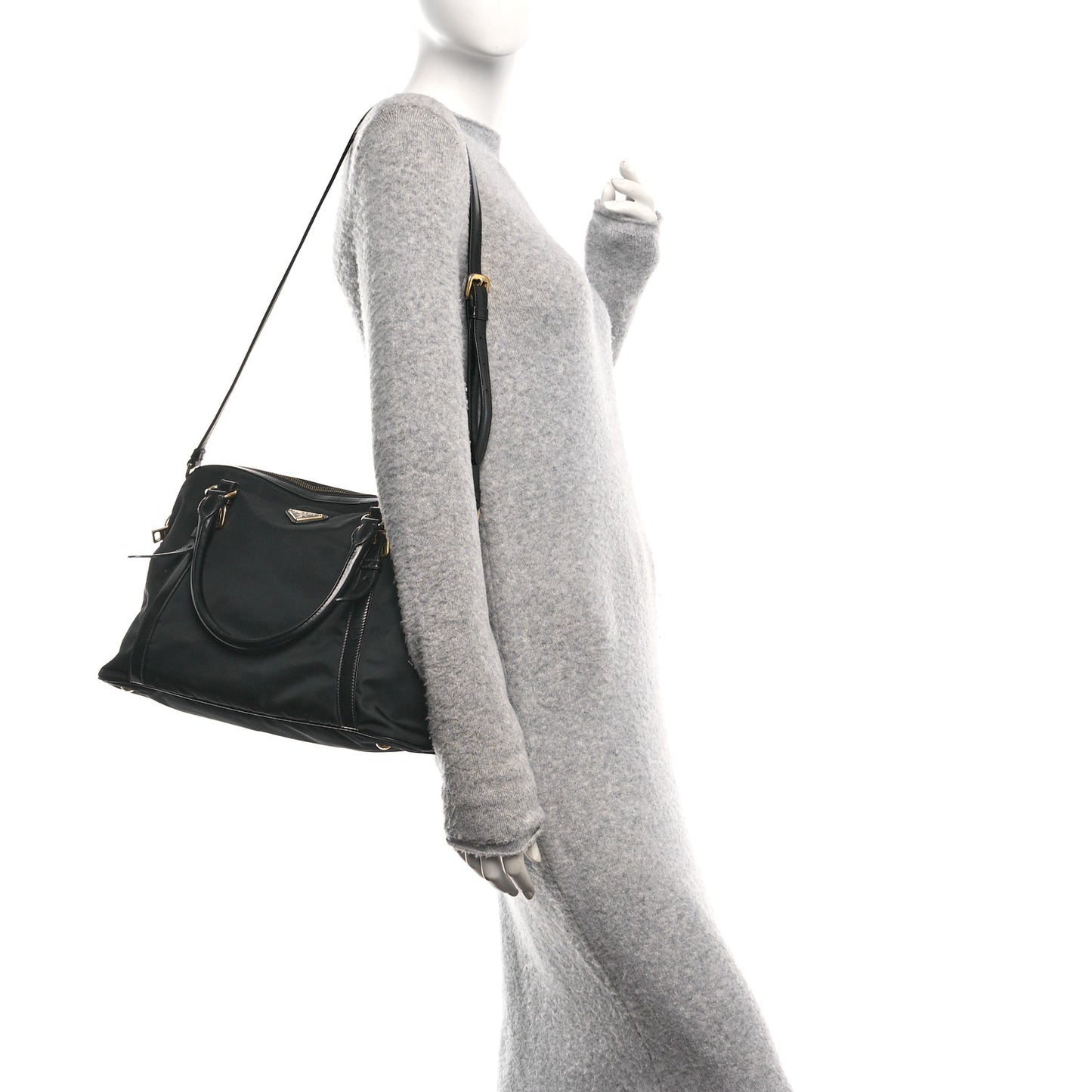 Tessuto Nylon Calfskin Dome Satchel Black