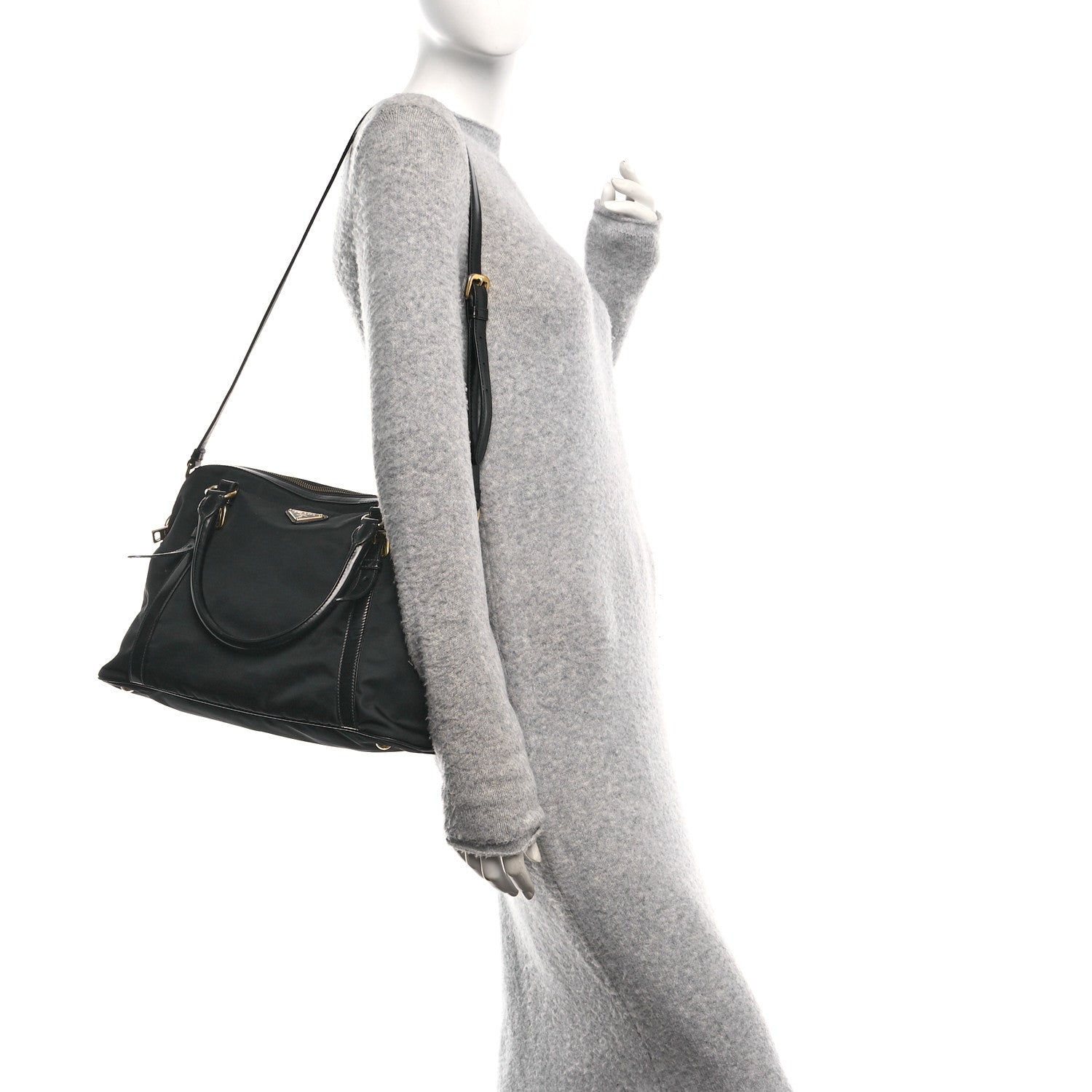 Prada Tessuto Nylon Calfskin Dome Satchel Black 2 of 10