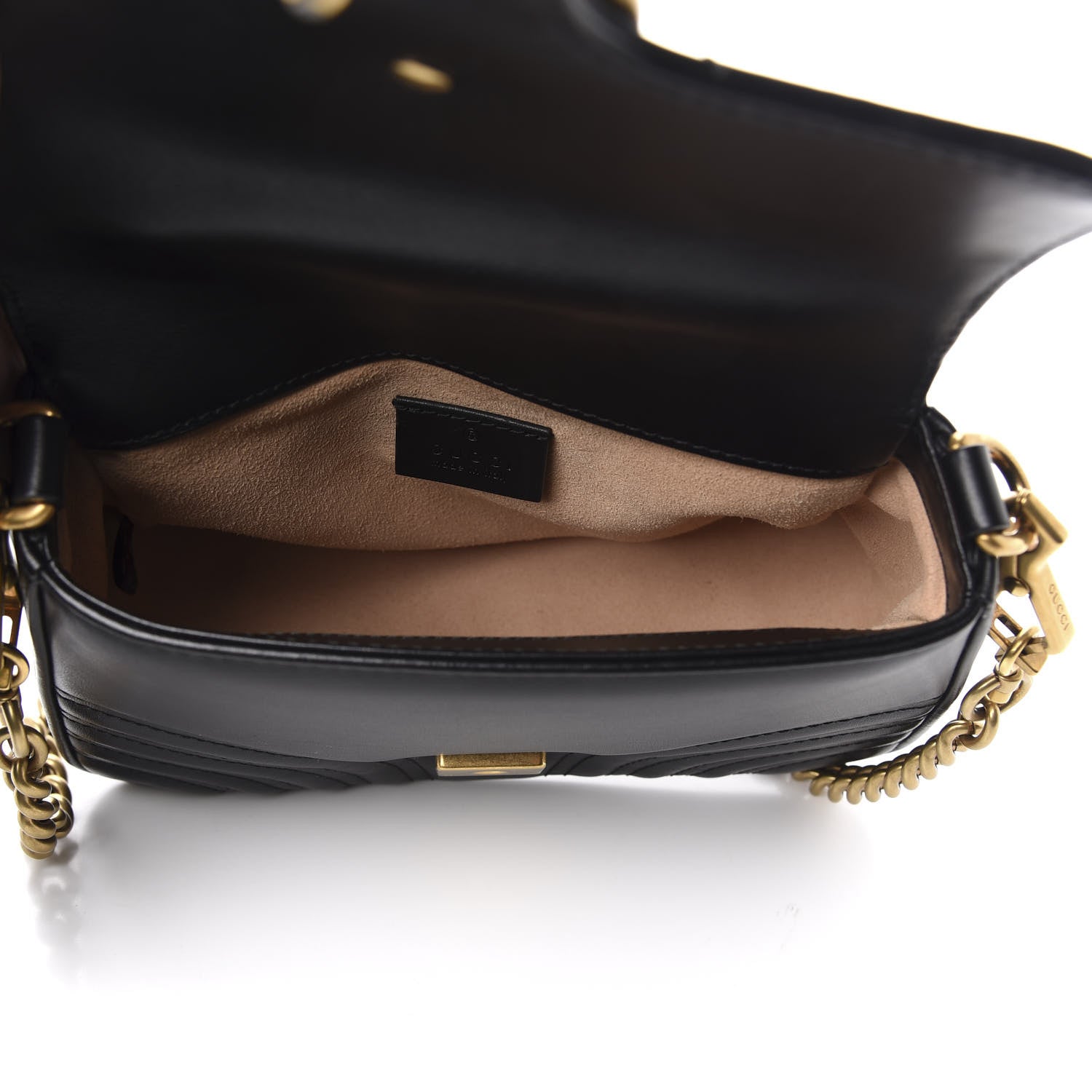 Gucci Calfskin Matelasse Mini GG Marmont Top Handle Shoulder Bag Black 5 of 13
