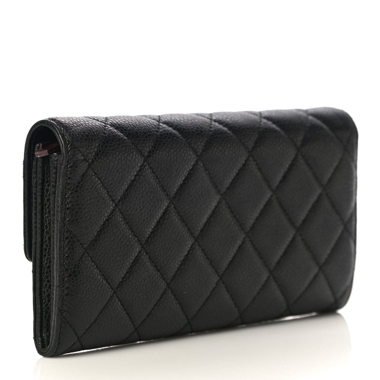 Caviar Quilted Large Gusset Flap Wallet Black