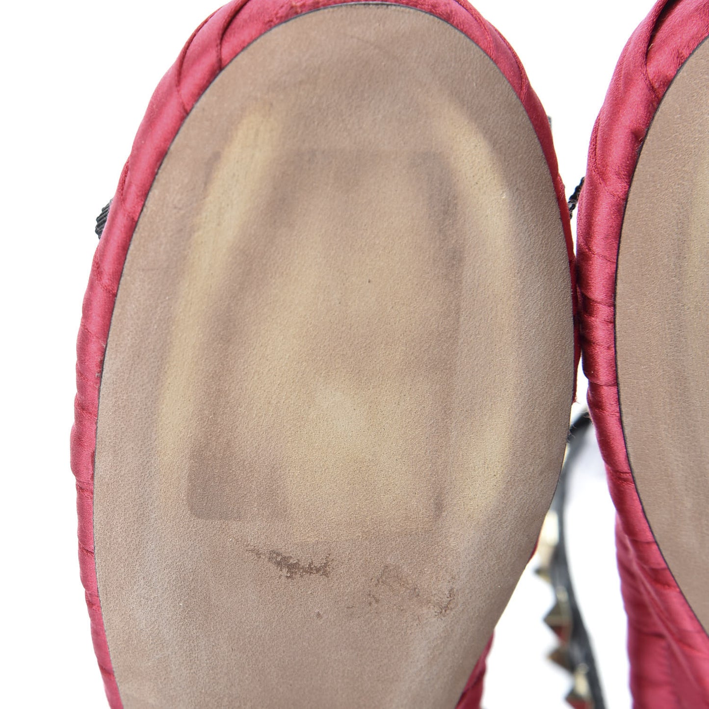Satin Rockstud Ankle Strap Ballet Flats 35 Fuchsia