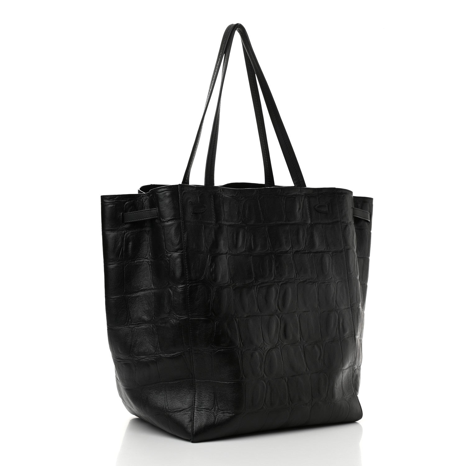 Celine Crocodile Embossed Calfskin Medium Belt Cabas Phantom Black 2 of 9