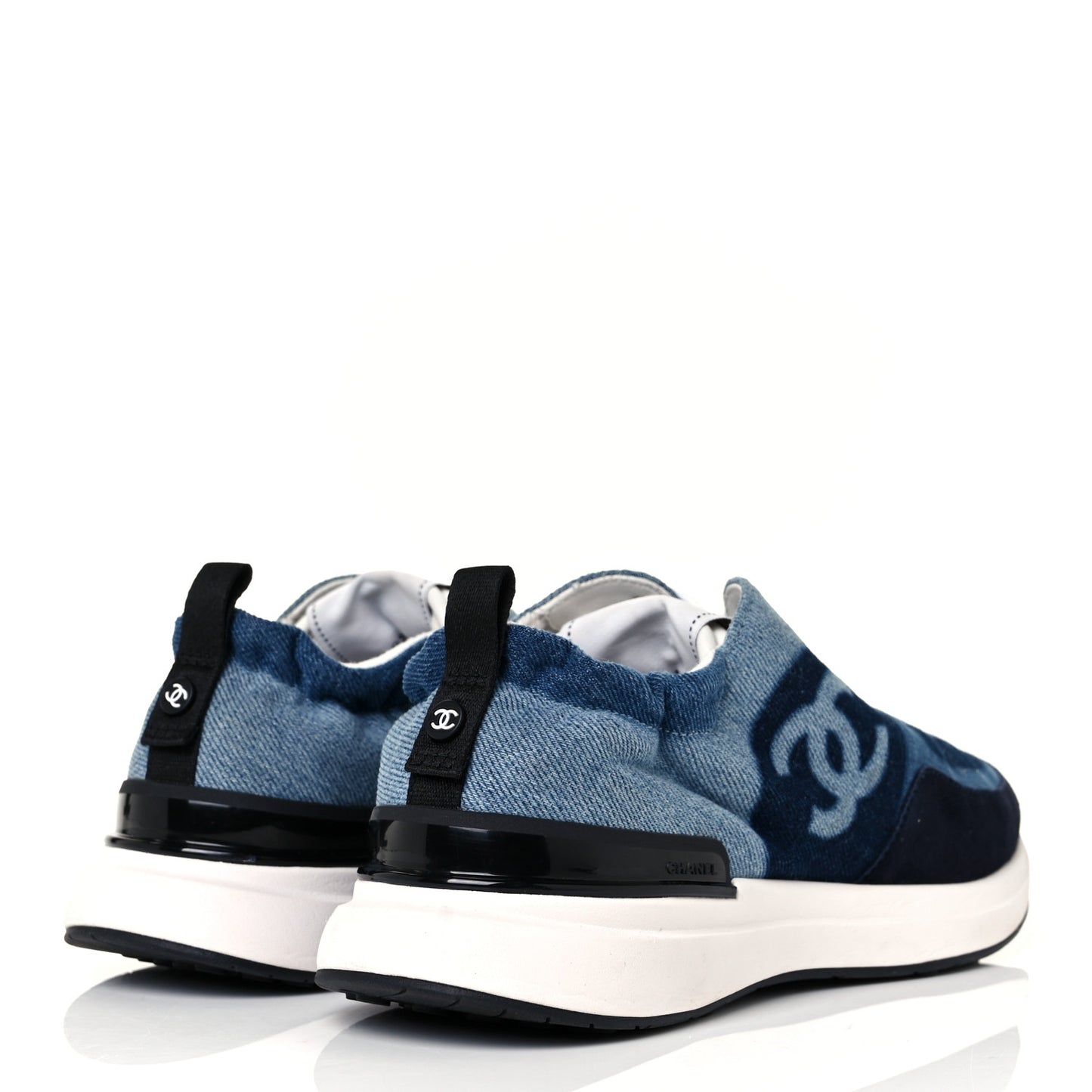 Denim Suede Calfskin Womens CC Sneakers 39 Dark Blue White Black