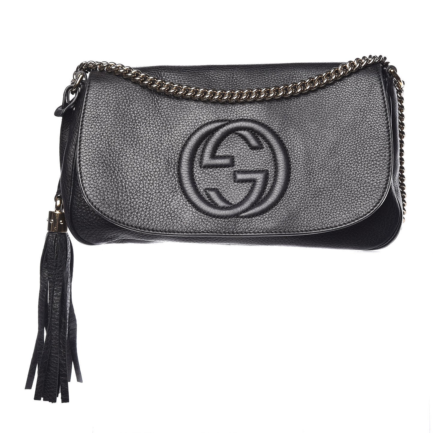 Pebbled Calfskin Medium Soho Flap Crossbody Black