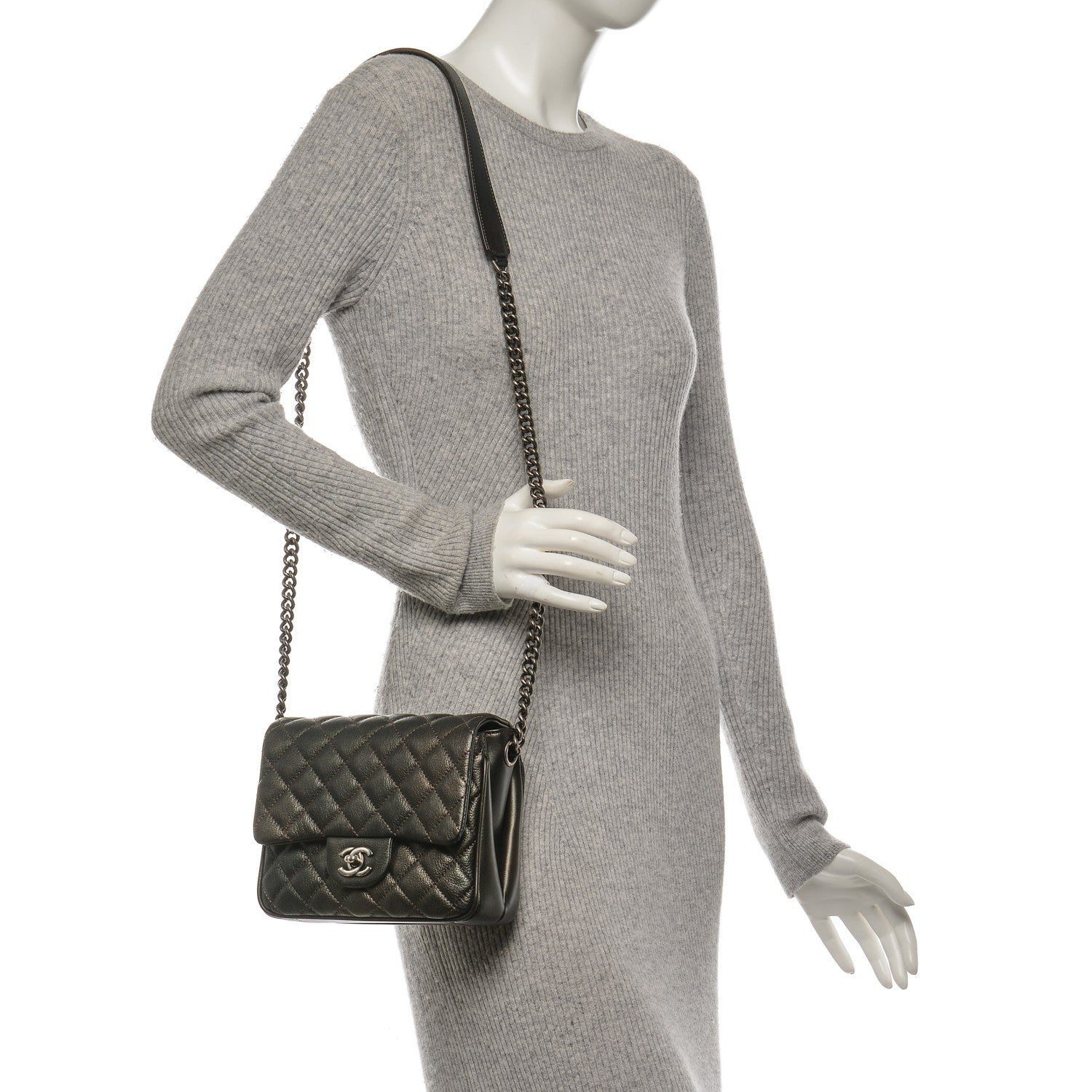 Chanel Metallic Goatskin Quilted Small Rock In Rome Flap Charcoal 10 of 16