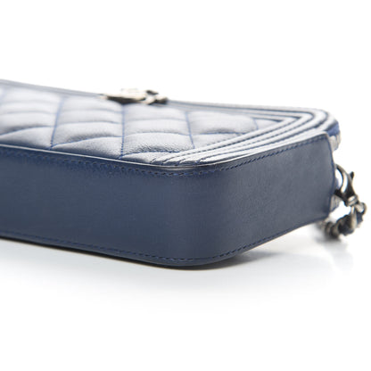 Chanel Calfskin Quilted Small Boy Clutch With Chain Navy 13 of 14