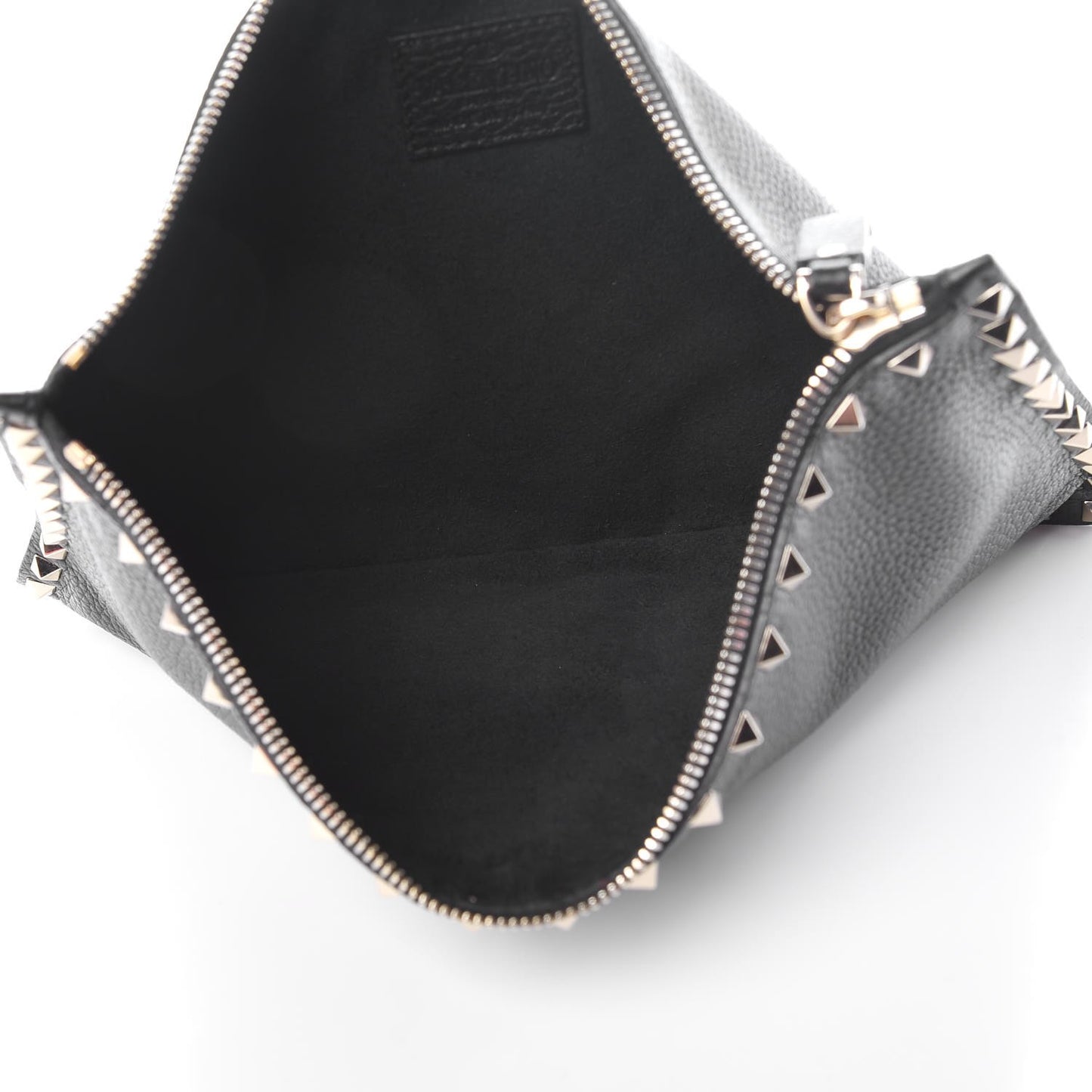 Pebbled Calfskin Large Rockstud Zip Pouch Black