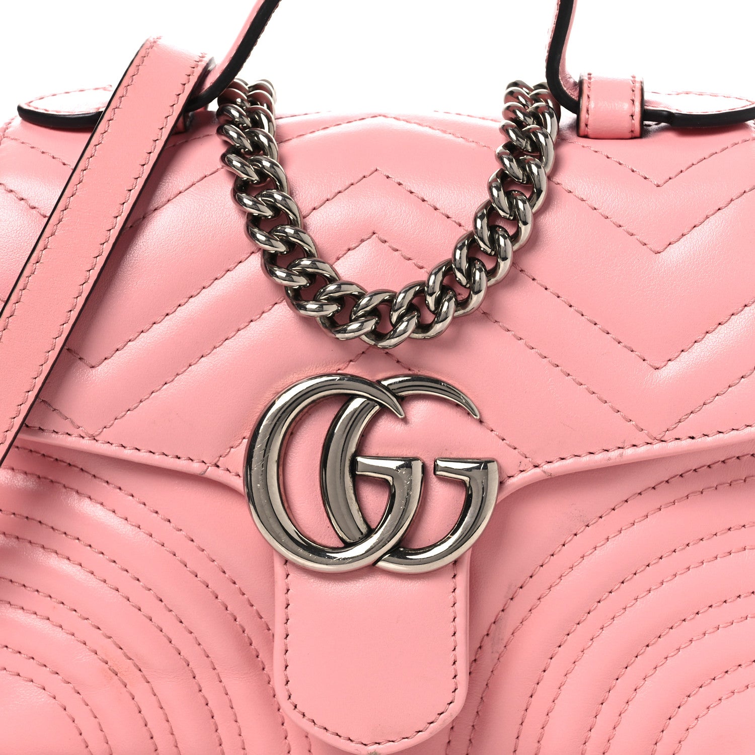 Gucci Calfskin Matelasse Mini GG Marmont Top Handle Shoulder Bag Wild Rose 8 of 17