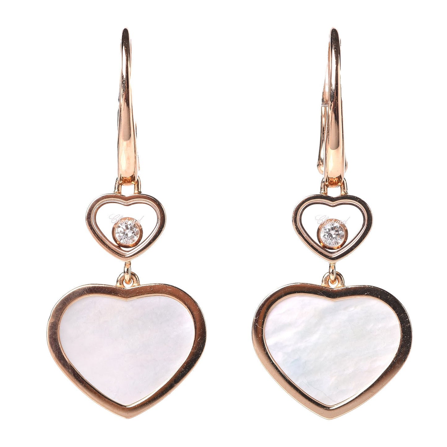 18K Pink Gold Diamond Mother of Pearl Happy Hearts Earrings