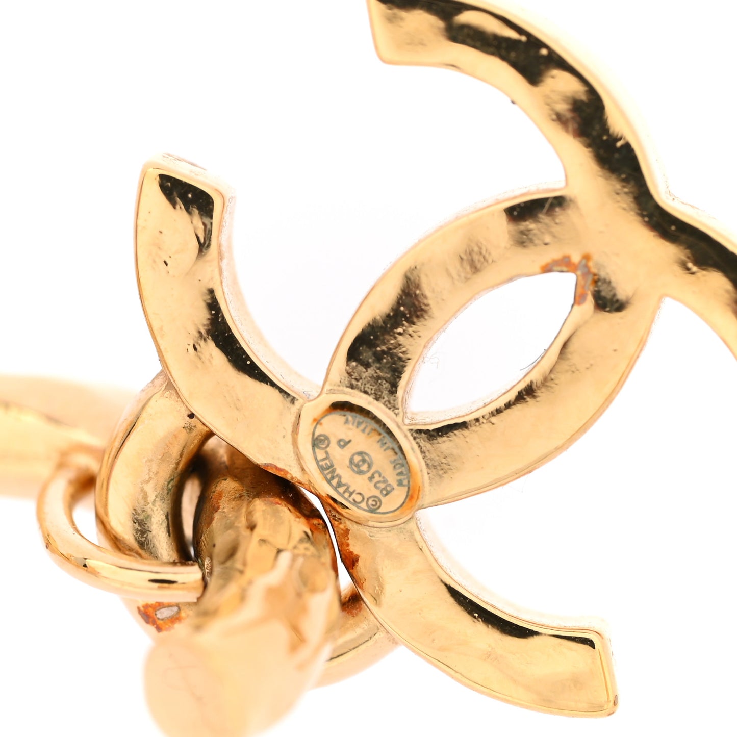 Metal Crystal CC Heart Drop Hoop Earrings Gold