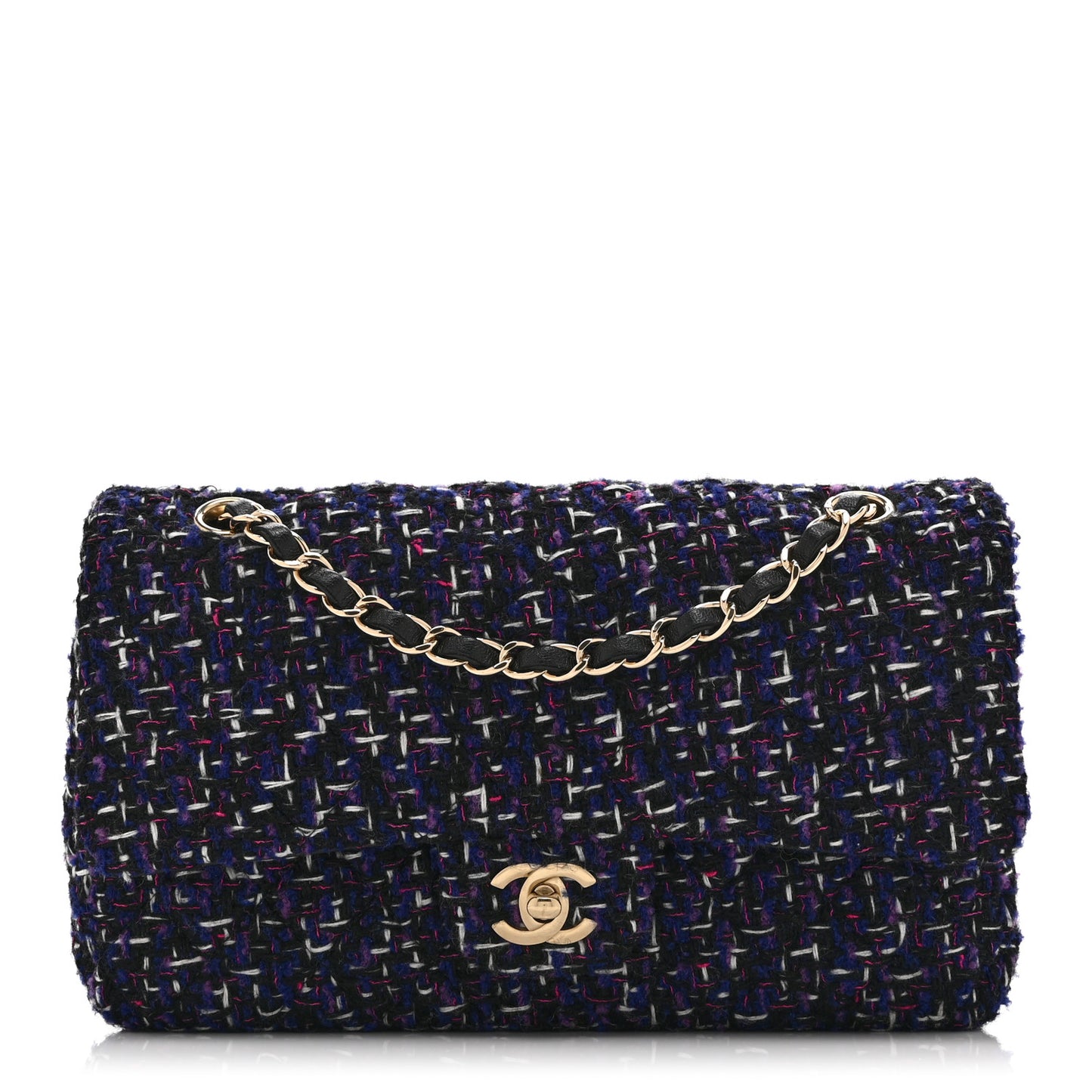 Tweed Quilted Medium Double Flap Dark Purple