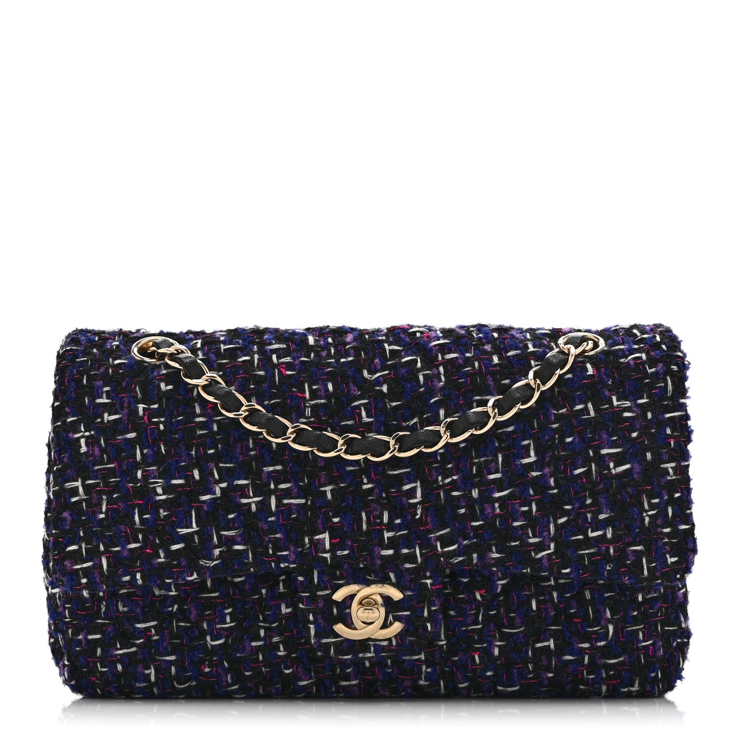 Chanel Tweed Quilted Medium Double Flap Dark Purple 1 of 10