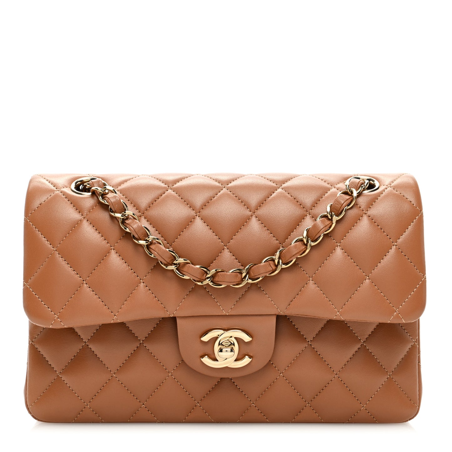 Lambskin Quilted Small Double Flap Brown