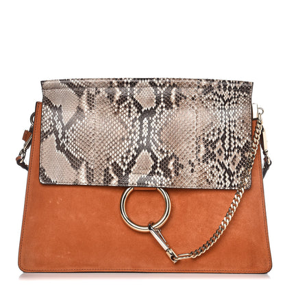 Chloe Python Suede Medium Faye Shoulder Bag Tannish Red 1 of 9