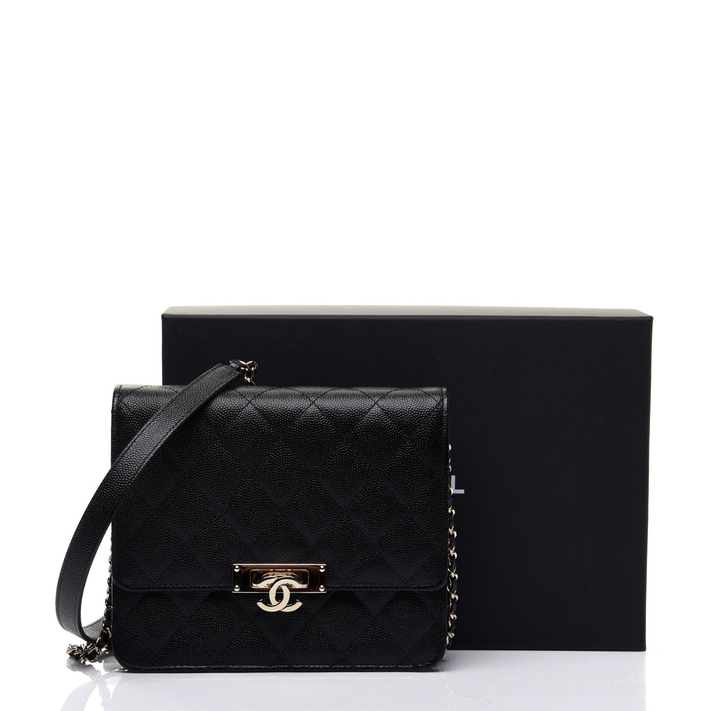 Caviar Quilted Golden Class Wallet On Chain WOC Black