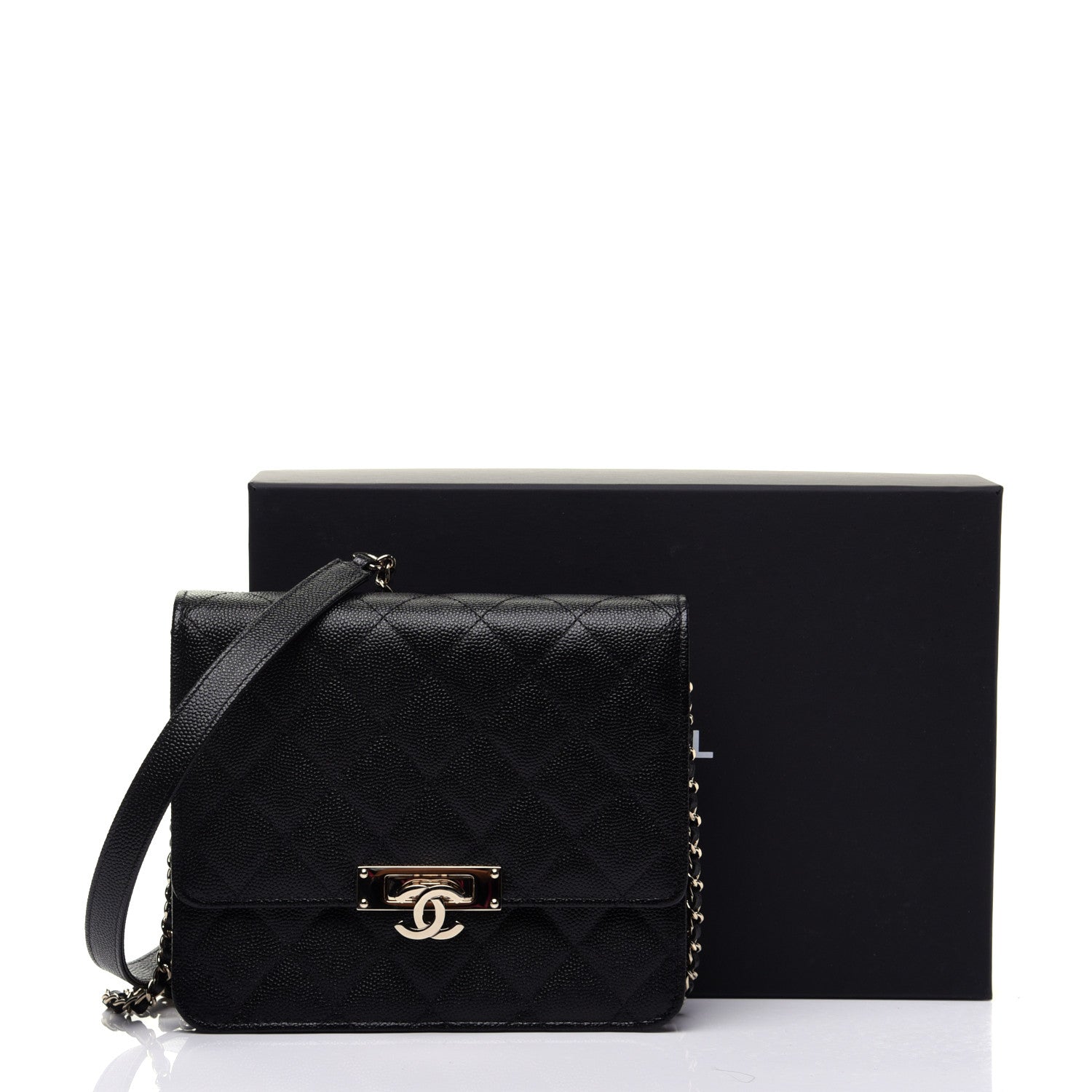 Chanel Caviar Quilted Golden Class Wallet On Chain WOC Black 14 of 14