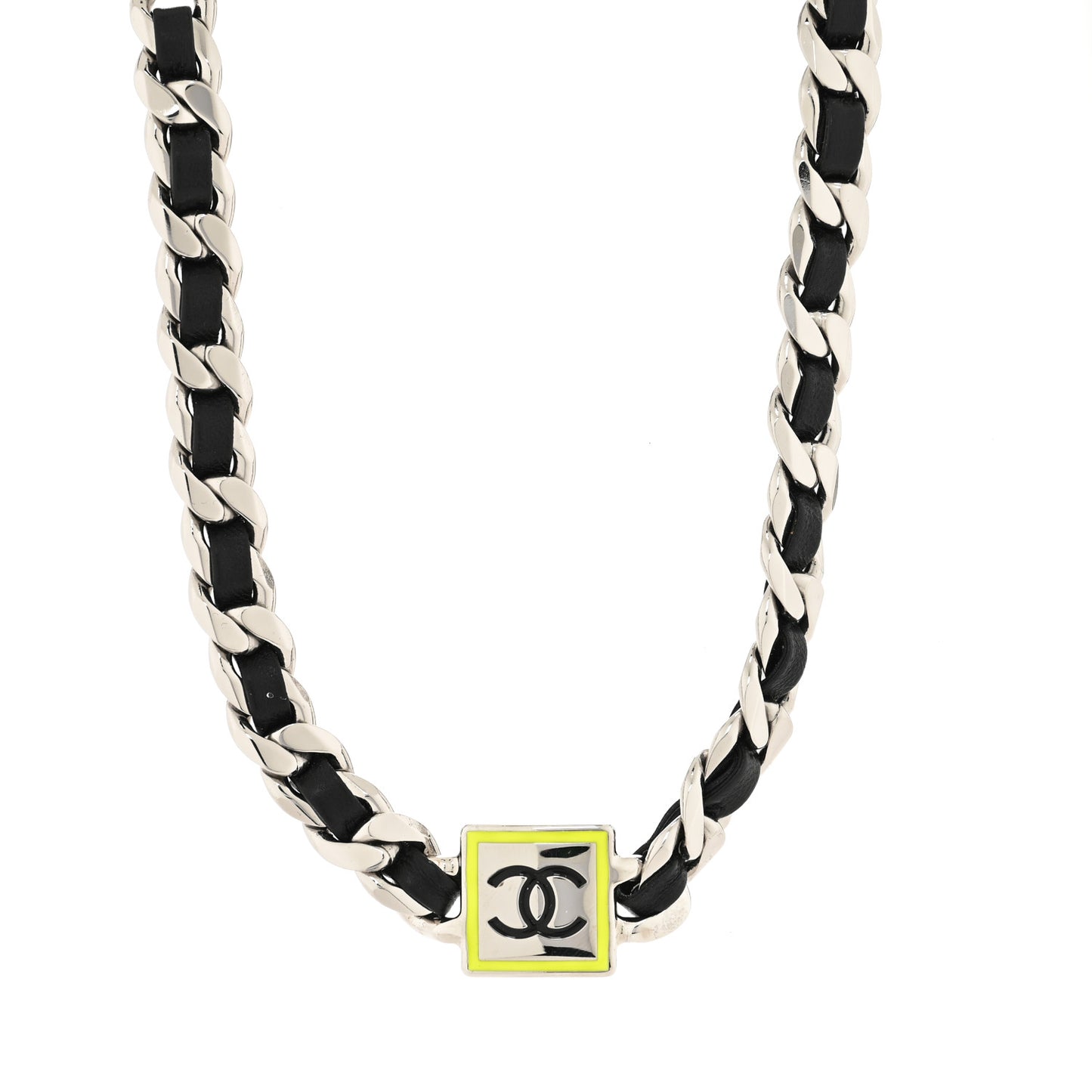 Metal Lambskin CC Square Choker Gold Black Yellow
