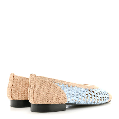 Chanel Raffia CC Cap Toe Ballerina Flats 35 Blue Beige 5 of 10