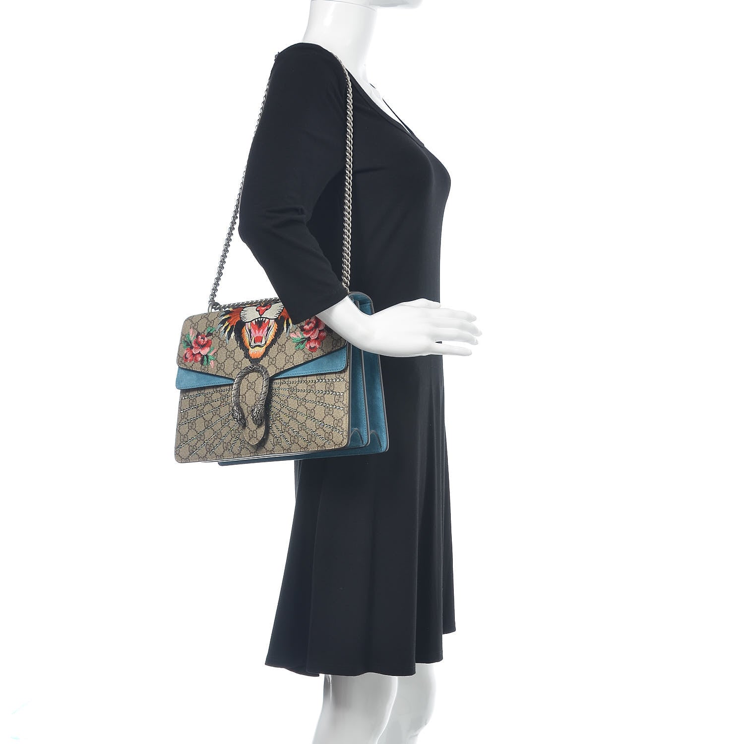 Gucci GG Supreme Monogram Angry Cat Embroidered Medium Dionysus Shoulder Bag Beige Ultramarine 2 of 12