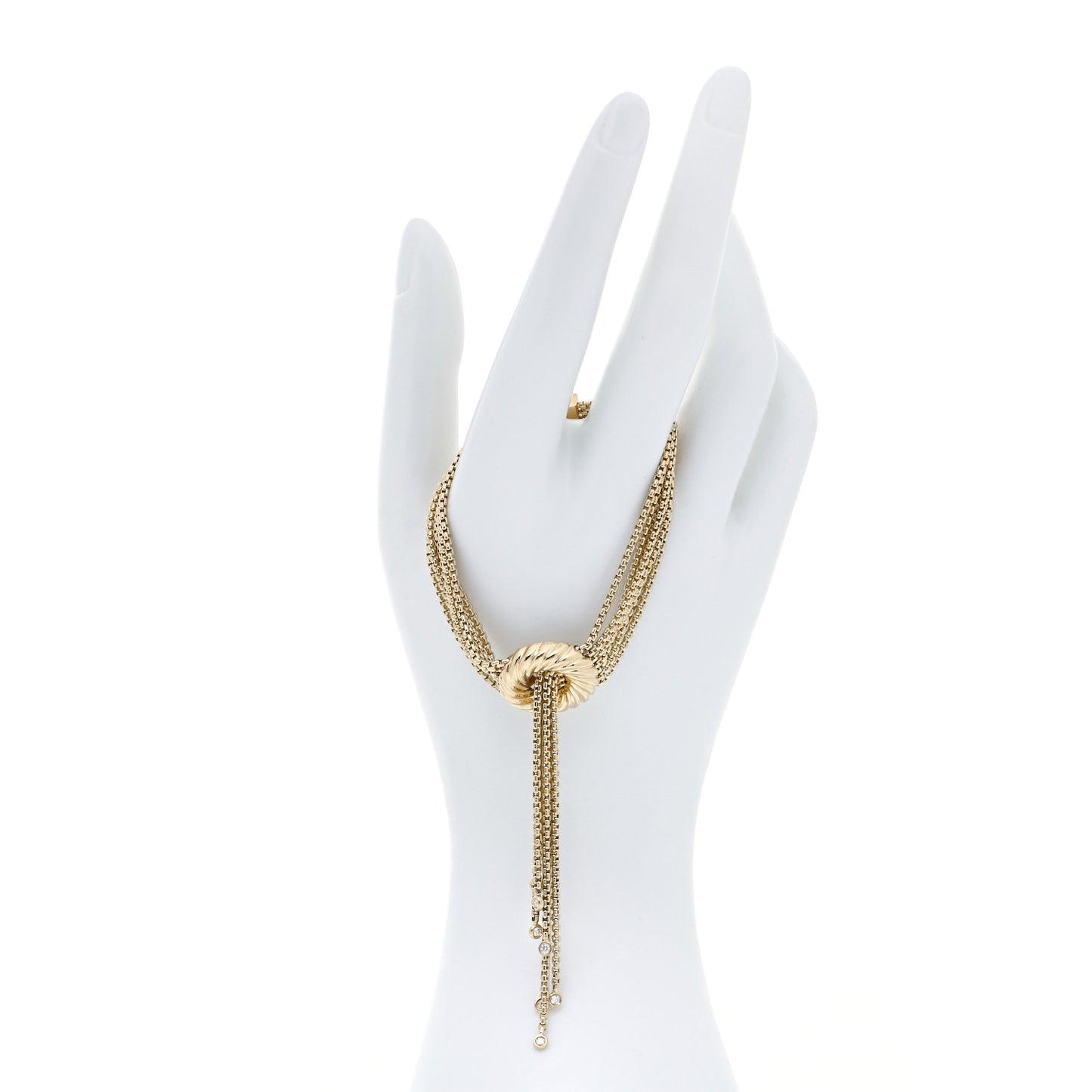 18K Yellow Gold Diamond Multi Box Chain Tassel Bracelet