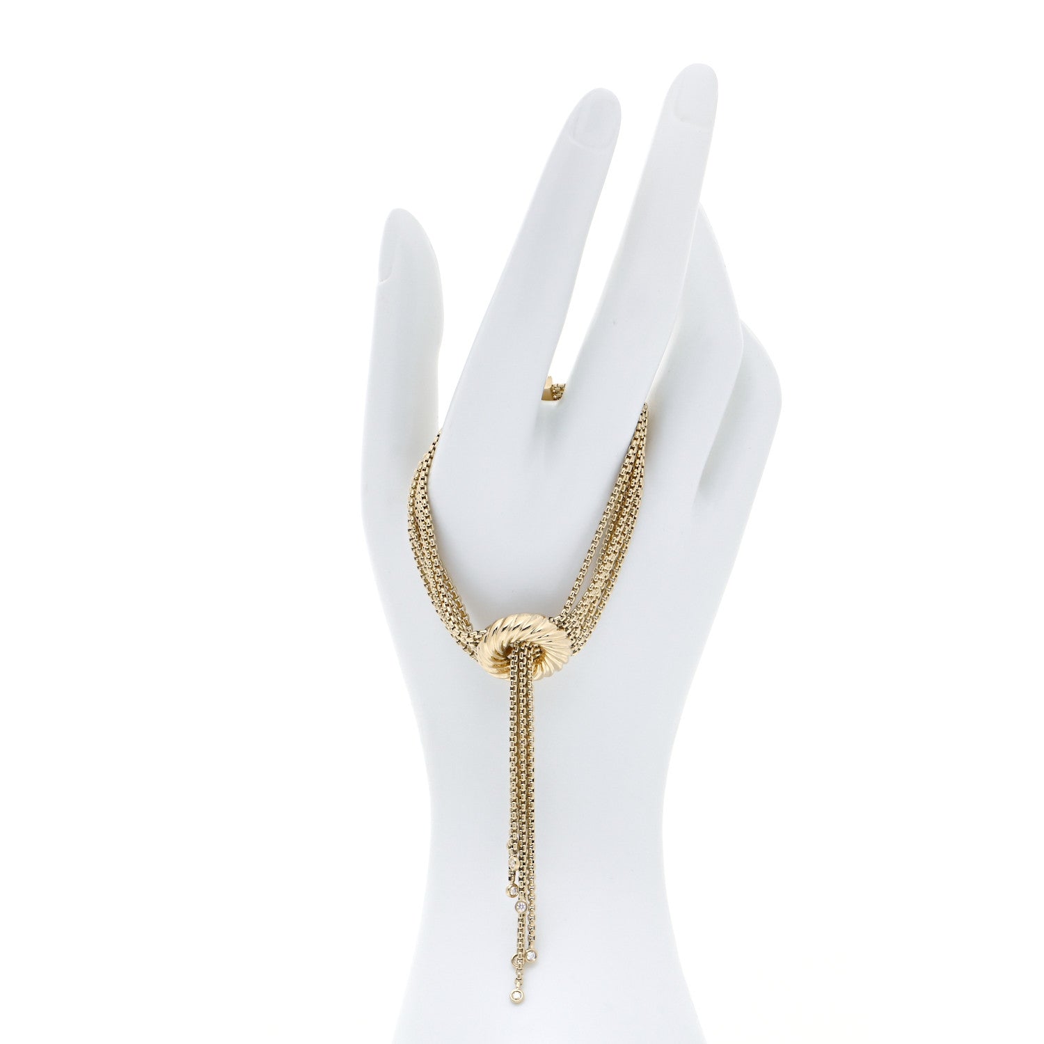 David Yurman 18K Yellow Gold Diamond Multi Box Chain Tassel Bracelet 2 of 7