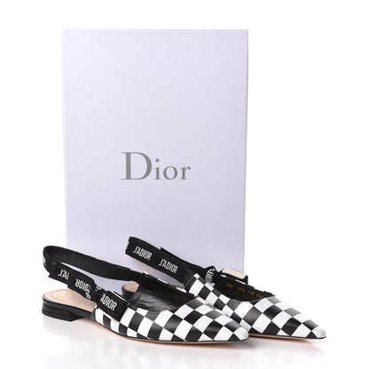 Christian Dior Calfskin Ribbon Checker Print J'Adior Slingback Ballet Flats 36 Black White 8 of 8