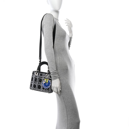 Christian Dior X Daniel Gordxon Lambskin Embroidered Small Lady Dior Art Black White 2 of 10