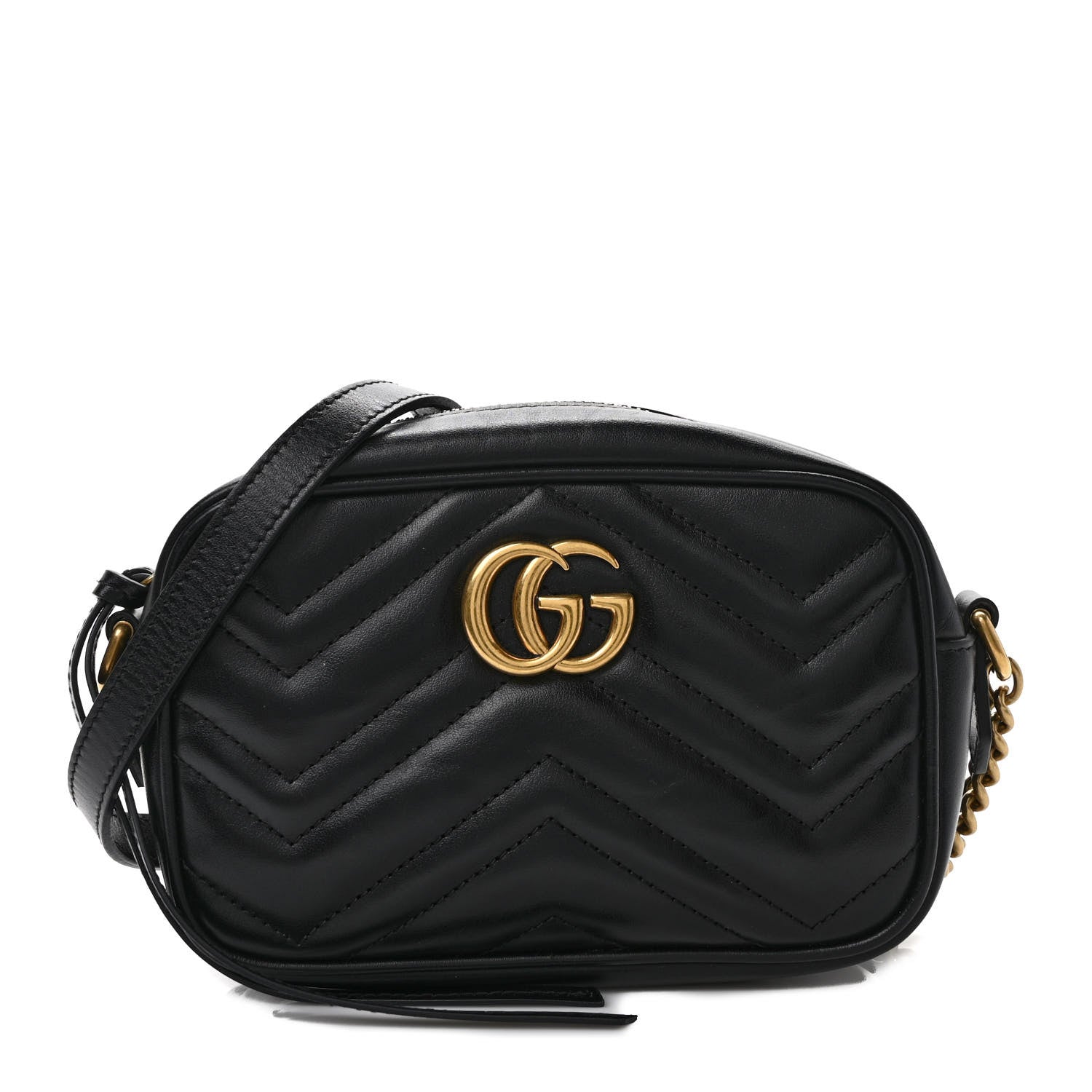 Gucci Calfskin Matelasse Mini GG Marmont Chain Shoulder Bag Black 1 of 9