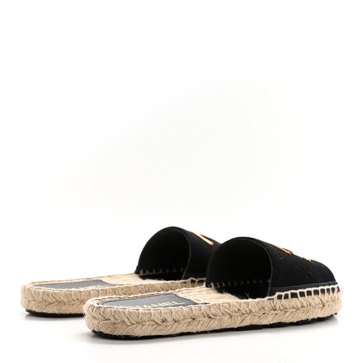Chanel Wool Laminated Lambskin CC Slide Sandals 37 Black Gold 4 of 9