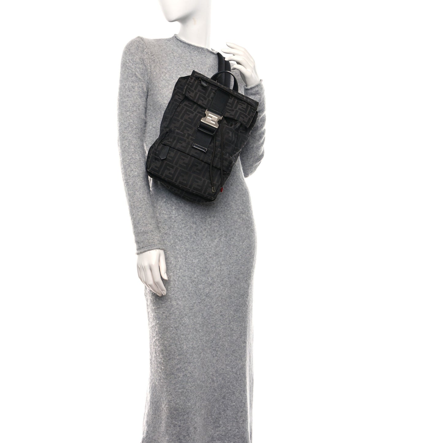 Recycled Fabric Jacquard Vitello Astro FF 1974 Small Fendiness Backpack Asfalto Black