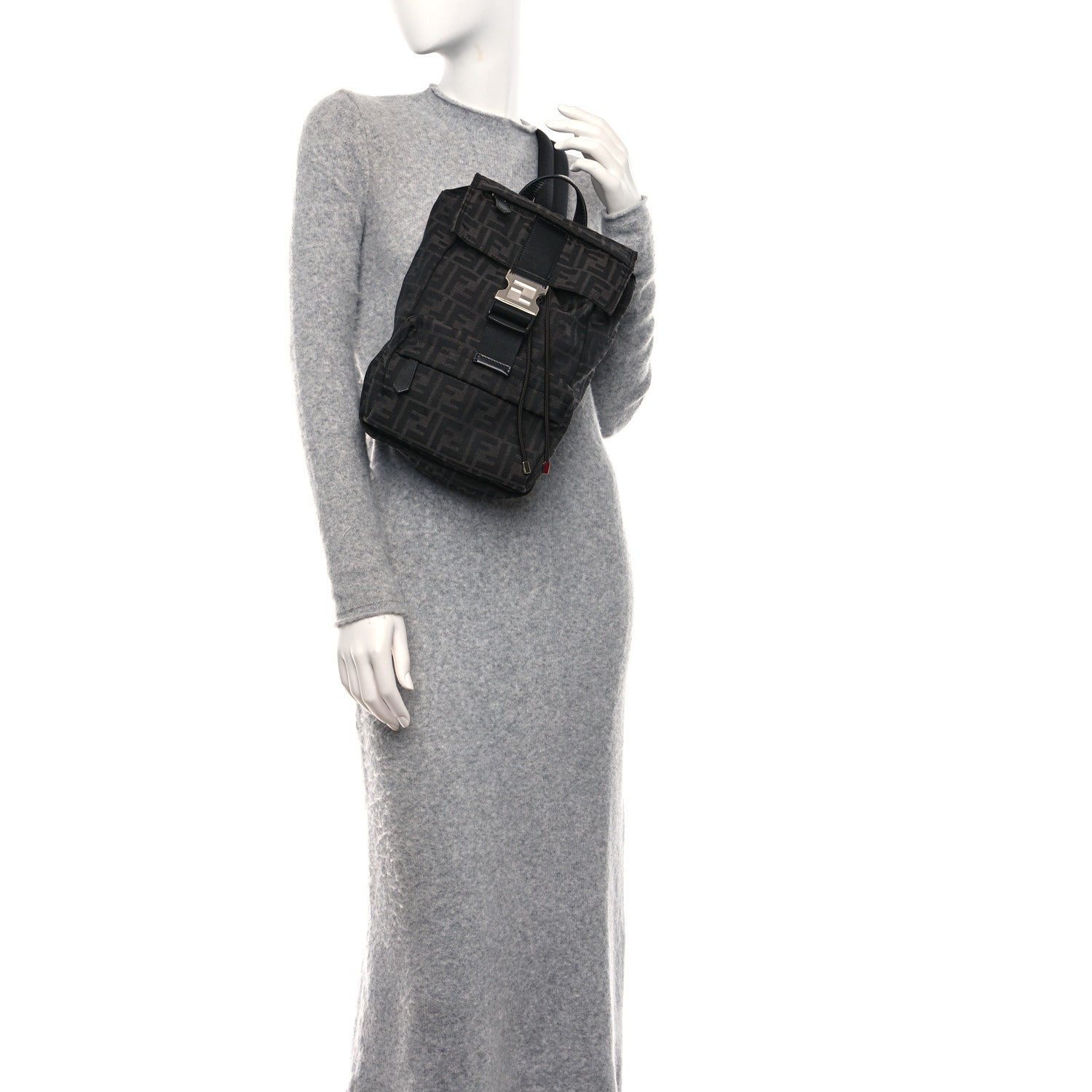 Fendi Recycled Fabric Jacquard Vitello Astro FF 1974 Small Fendiness Backpack Asfalto Black 2 of 10